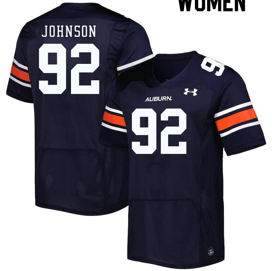 Women #92 Lawrence Johnson Auburn Tigers College Football Jerseys Stitched-Navy